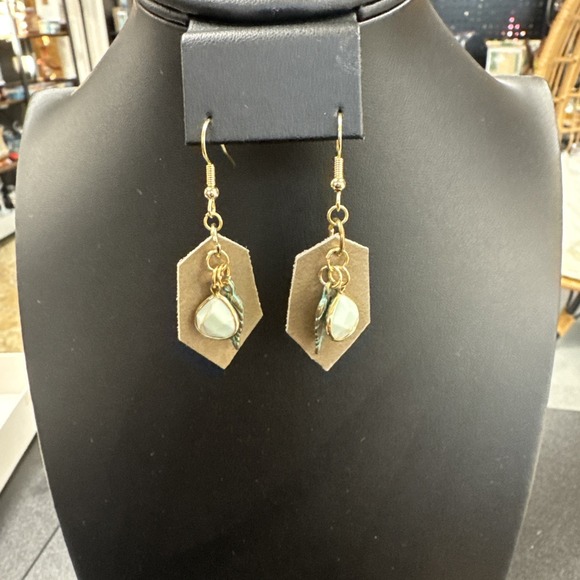 Feather With Leather Dangle Earrings - Picture 2 of 4